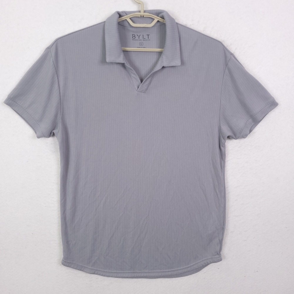 BYLT Premium Basics Polo Mens XL Gray Ribbed Johnny Collar Short Sleeve Shirt